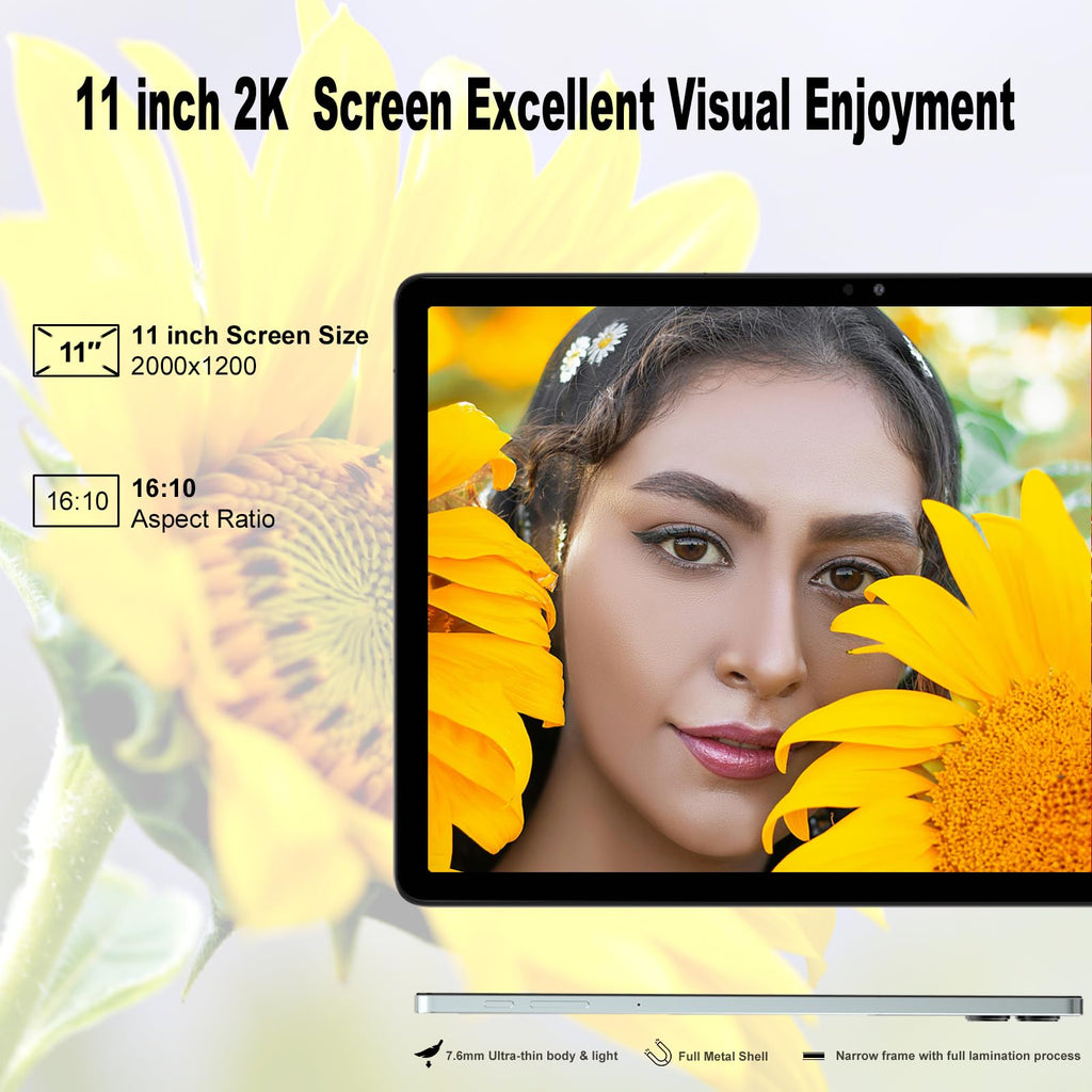 2026 Gemini AI 11 inch Android Tablet 2000 * 1200 2K Display 2 in 1 Tablets, T616, 18GB RAM+128GB ROM+1TB Expand, 5+5+13MP Camera, 9000mAh, 4 Speakers, 5G WiFi, Tablet With Keyboard, Stylus, Case