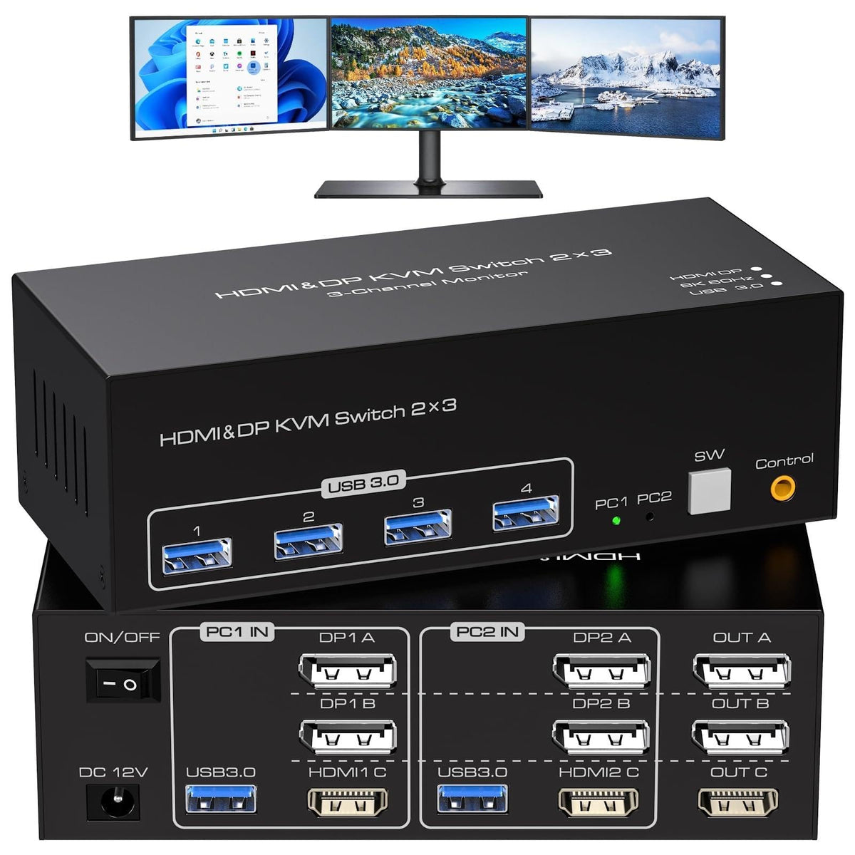 USB C KVM Switch 2 Monitors 2 Computers HDMI 4K60Hz EDID KVM Docking Station for 1 Laptop 1 Desktop Share Dual Monitor 13 in 1 Dock