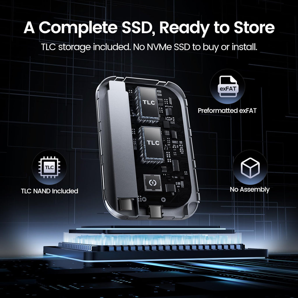 MOVE SPEED 1TB SSD External Hard Drive USB 3.2 Gen 2x2 Up to 2000MB/s Magnetic External SSD with Type C Cable for ProRes 4K Video iPhone 18/17/16/15, Android Phone, Windows, Mac