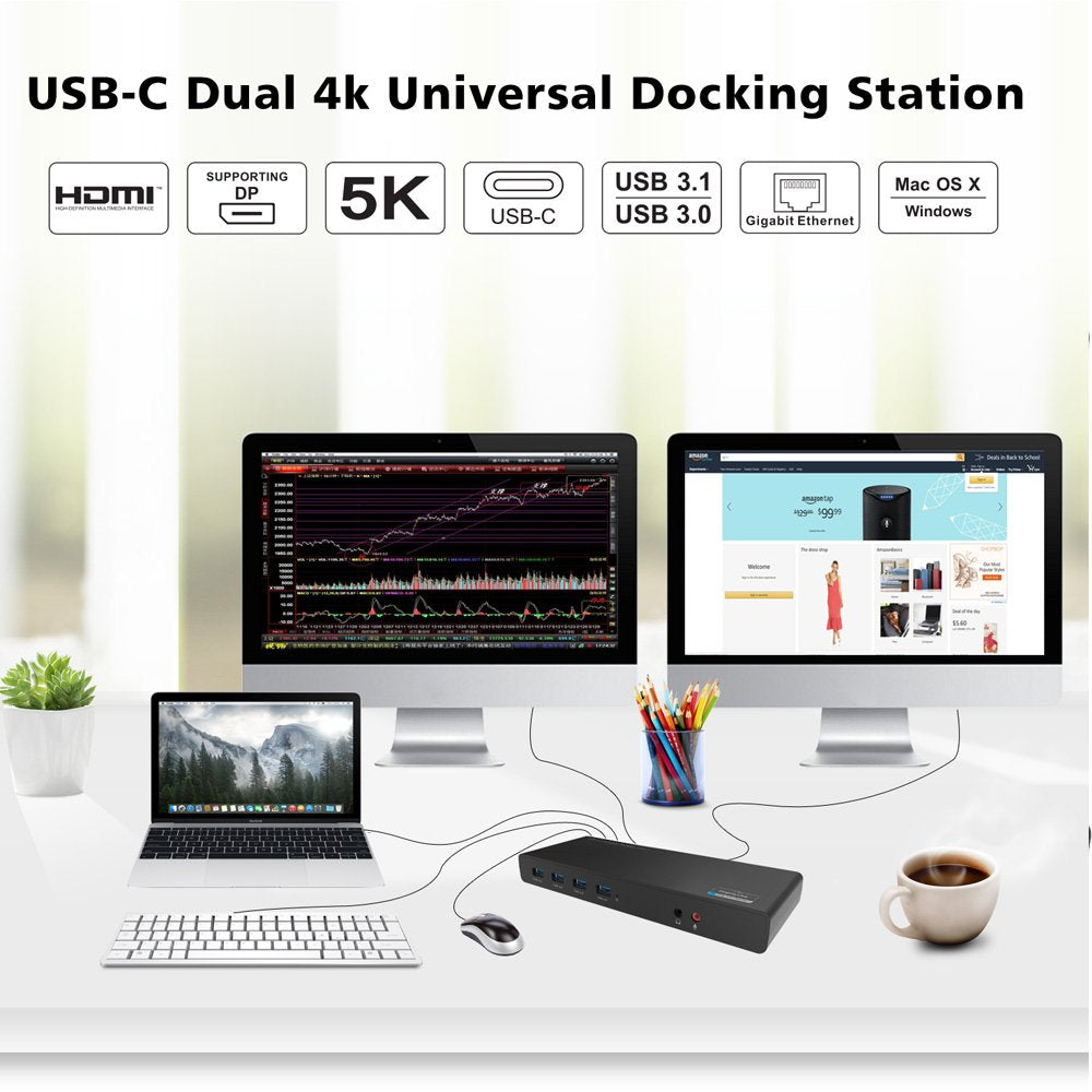 DisplayLink Universal Docking Station,WAVLINK 15-in-1 USB C Ultra 5K Dual 4K HD Multiple Display Dock with 2xHDMI/DP,Gigabit Ethernet,6xUSB 3.0,Type C,Audio,Mic,for New MacBook Neo,Windows,Mac