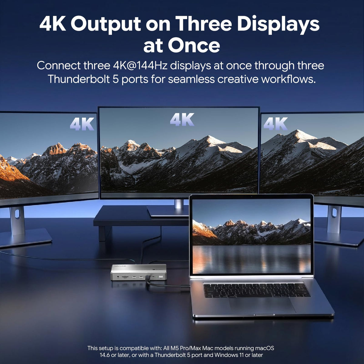 WAVLINK Intel-Certified Thunderbolt 5 Dock, 12-in-1 Up to 120Gbps, Max 140W PD, Triple 4K/Dual 8K Displays, 3X TB5 Downstream, 4X USB-A 10Gbps, 2.5G Ethernet, for Mac & Windows TB5/4 Laptops.