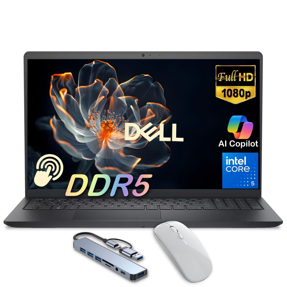 Dell Inspiron 15 FHD Touch Laptop, 13th Intel i5-1334U, 16GB RAM, 512GB SSD