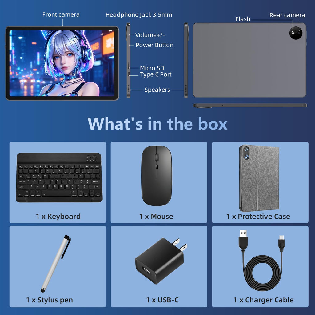 2026 Android Tablet with Keyboard, 11 inch Android 16 Tablet