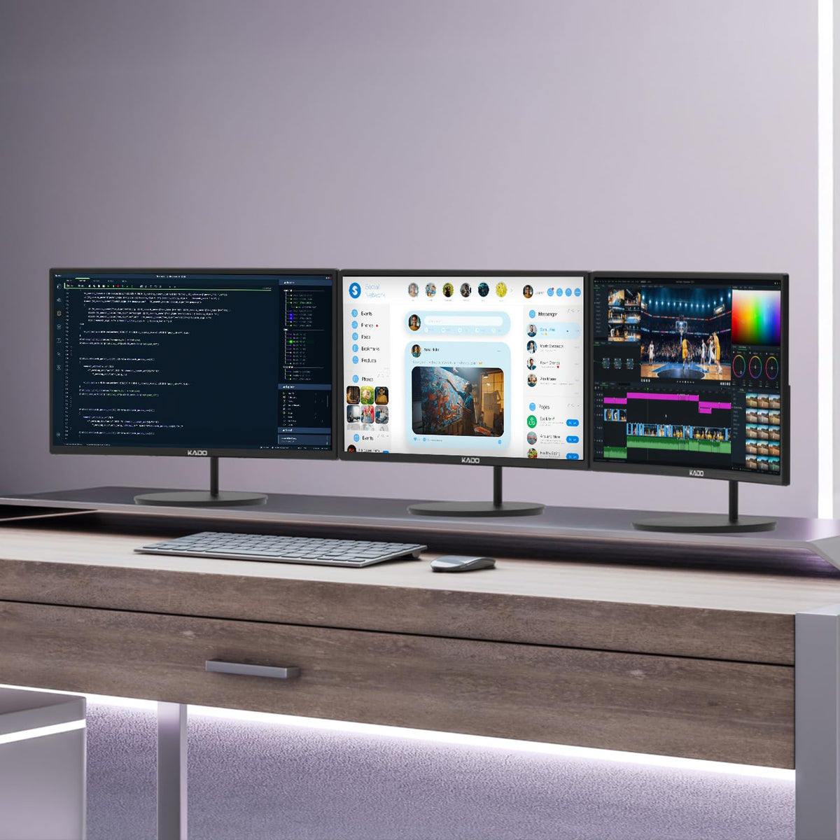 Kado 3-Pack Trio 27" Curved 1500R 1920x1080 75Hz FHD Computer Monitor