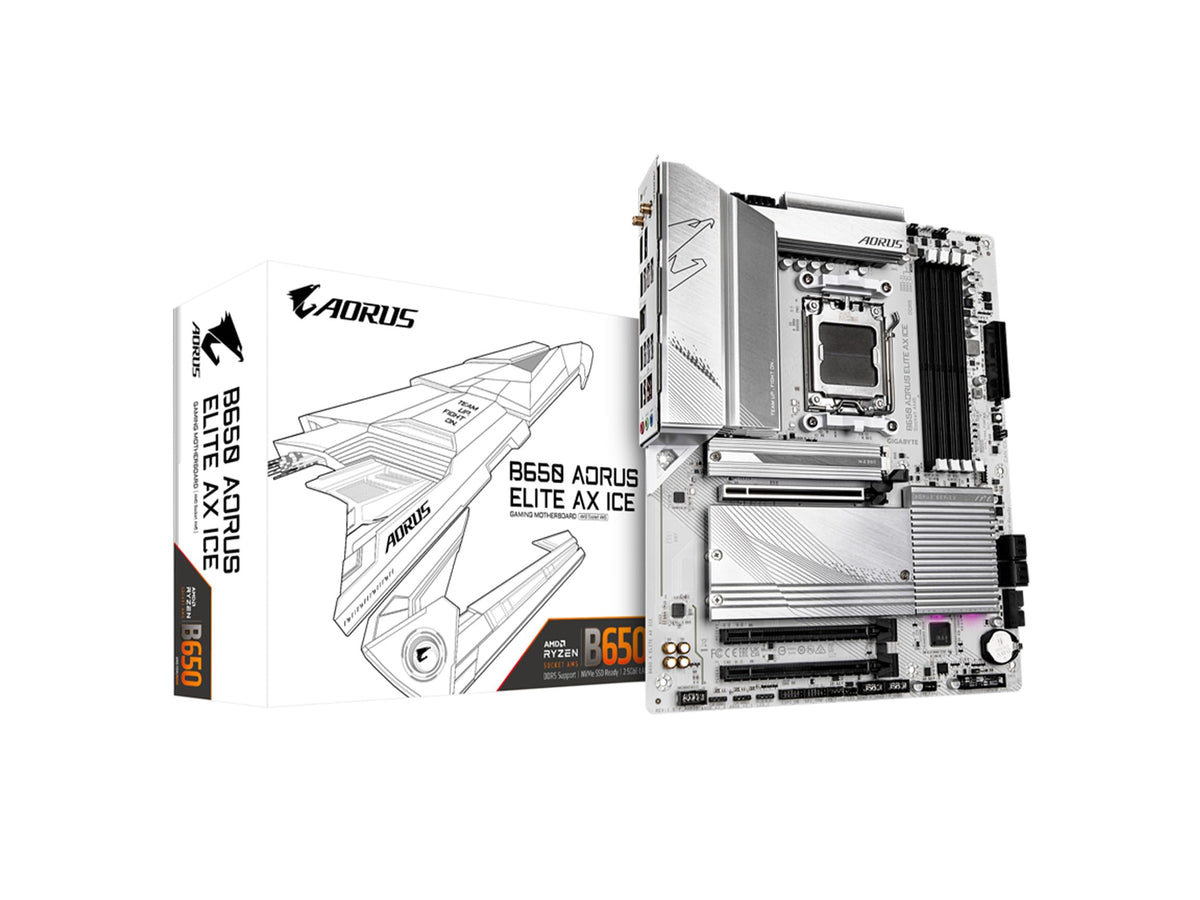 GIGABYTE B650 AORUS Elite AX AMD AM5 ATX Motherboard, Support Ryzen 9000/8000/7000 Series, DDR5, 14+2+1 Power Phase, PCIe 5.0 M.2, USB-C 3.2 Gen 2, WIFI6E, 2.5GbE, EZ-Latch, Q-Flash, RGB Fusion