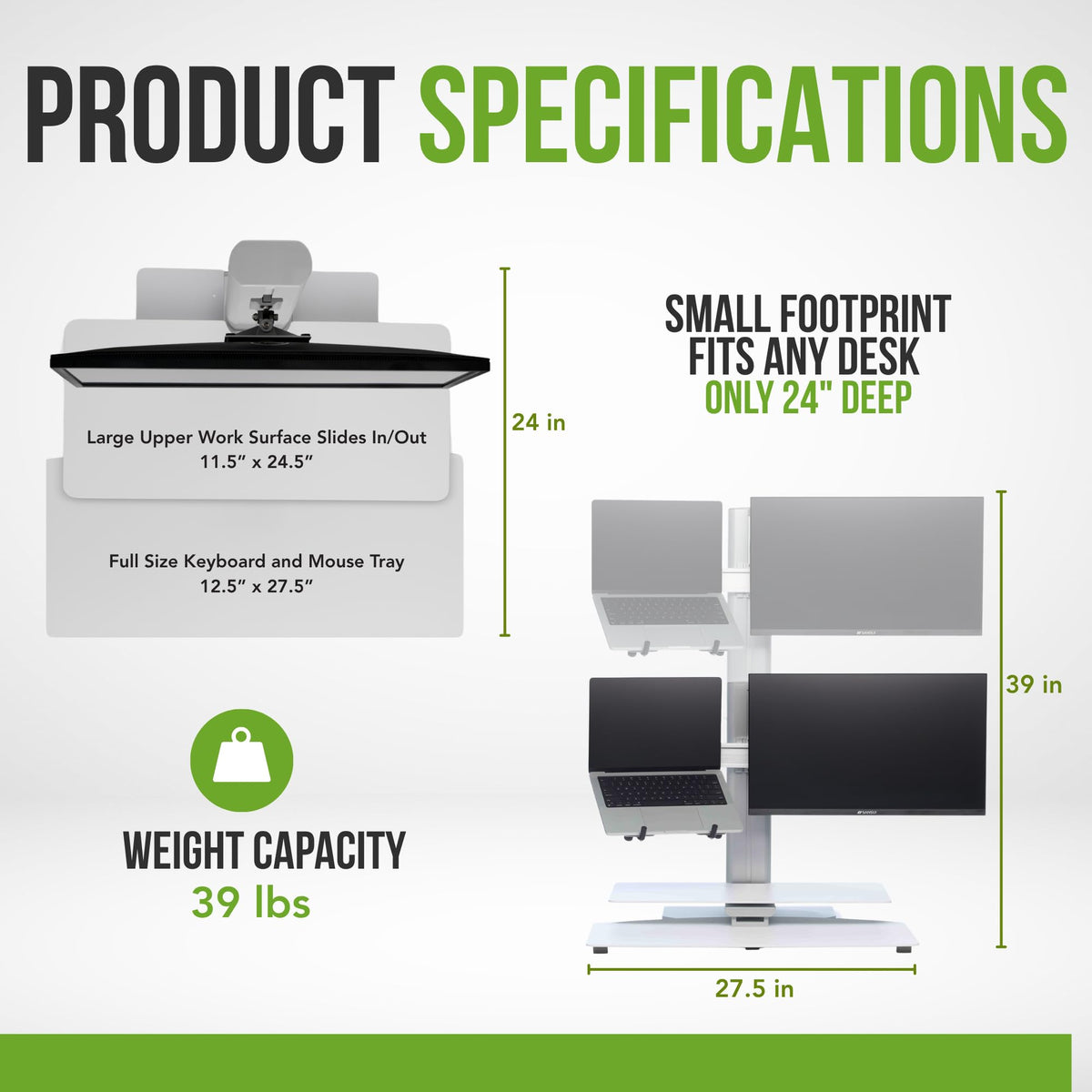 Perfect POSTURE Standing Desk Converter - Laptop & Monitor Riser - 18" Lift