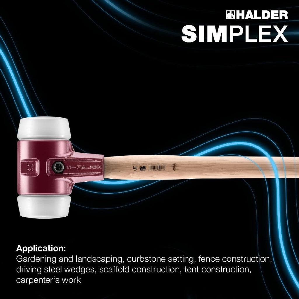 Halder Simplex Sledgehammer 80mm – Superplastic Inserts, Cast Iron Housing with Protection Sleeve, Varnished Hickory Handle, Non-Marring Heavy-Duty Sledge – 3007.081