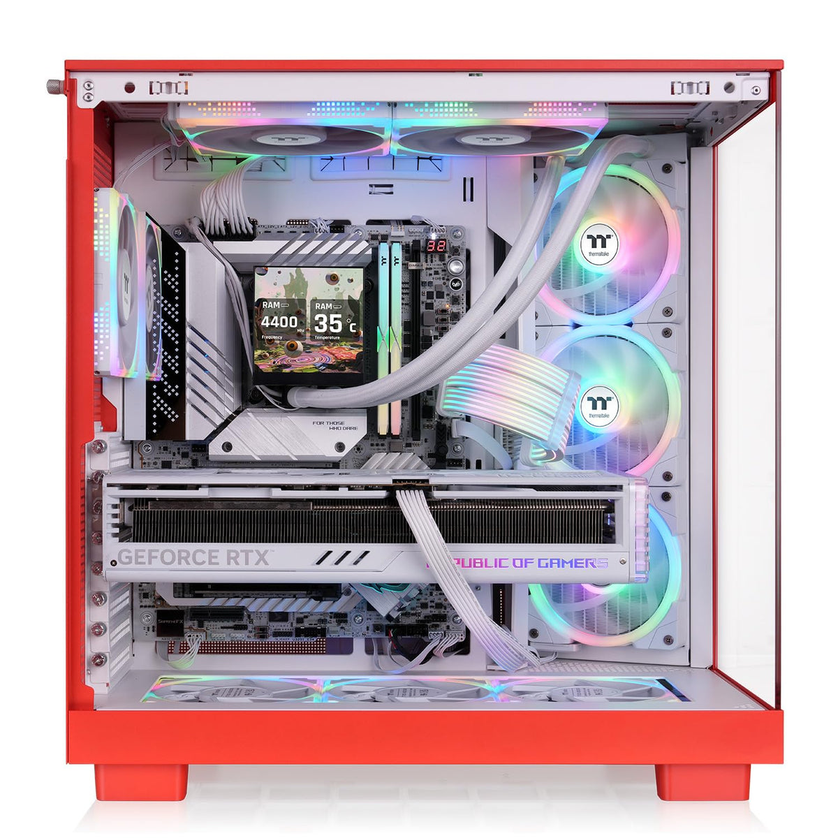 Thermaltake View 380 XL TG ARGB; 4x120mm ARGB Lite Fans Included; 360mm Radiator Support; 420mm GPU Clearance; Hidden Connector Support; Dual Chamber; Flaming Orange; CA-11E-00MRWN-00