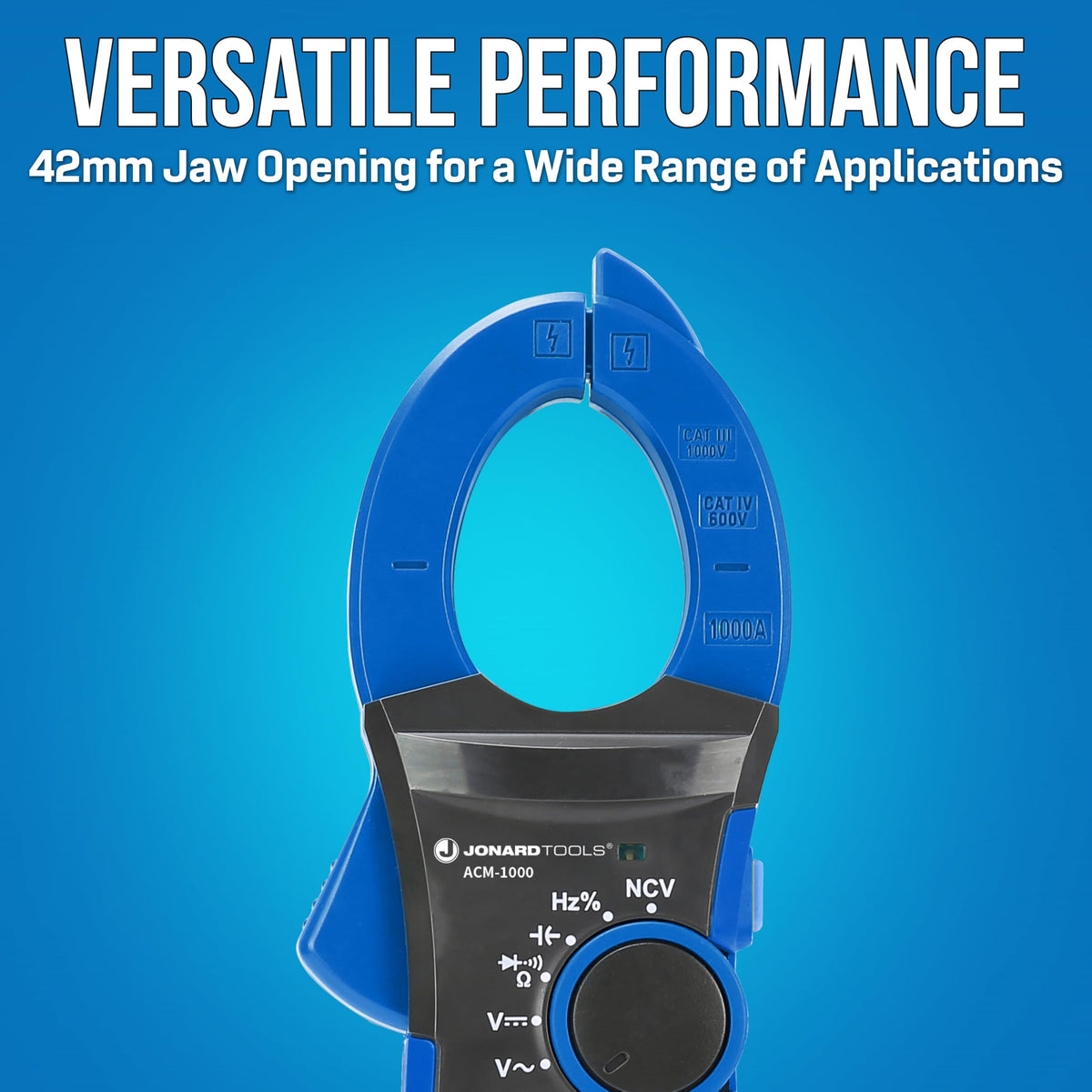 Jonard Tools ACM-1000 Digital Clamp Meter, 1000V/1000A TRMS Multimeter with 42mm Clamp, Non-Contact Voltage Tester, Measures AC/DC Voltage, Current, Continuity, Frequency, Capacitance