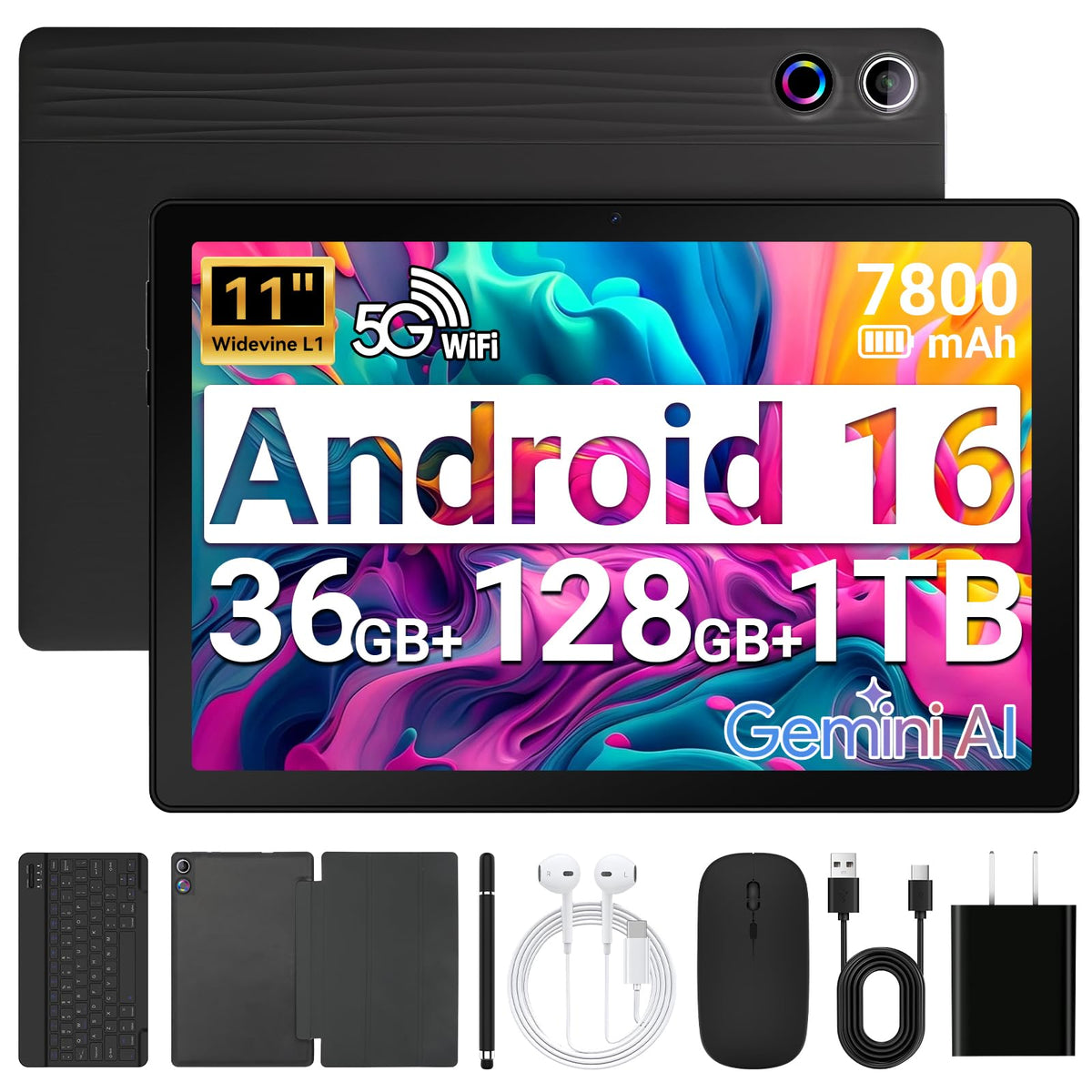 Tablet,11" Android 16 Tablet Octa-core 36GB+128GB Gemini AI