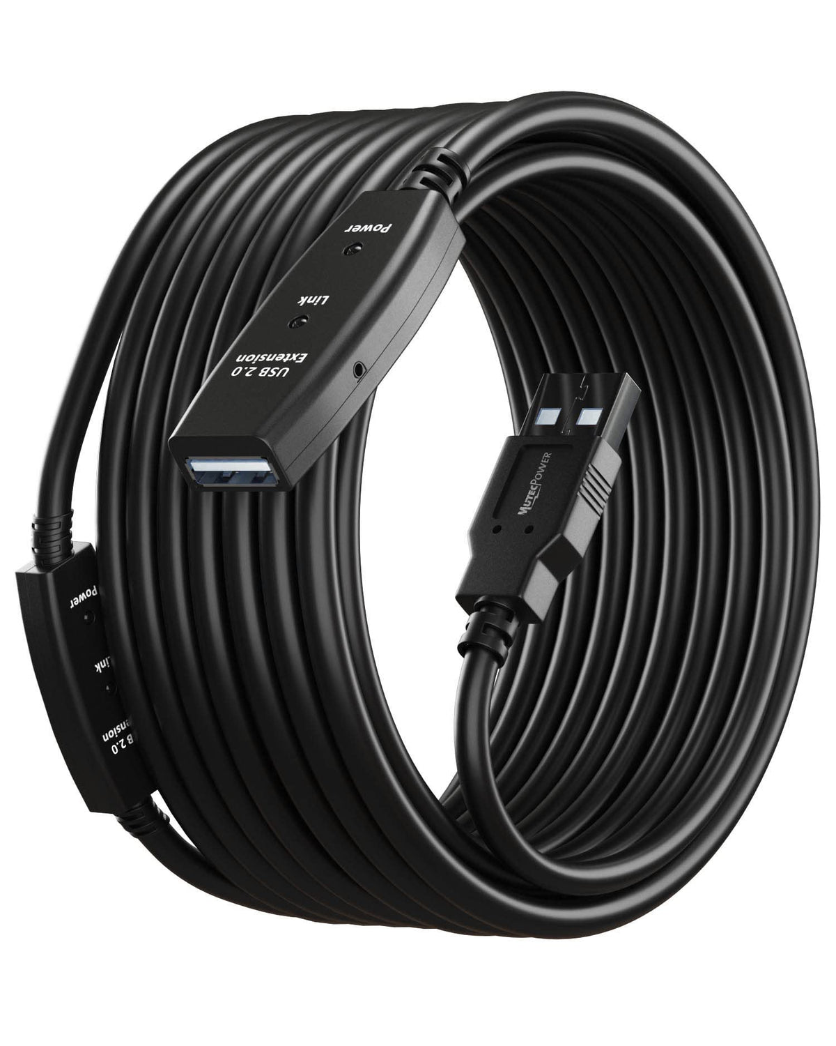 MutecPower 100 Feet Active USB Extension Cable 3.0 Male to Female with 3 Extension chipsets Signal Booster - Repeater Cord 30 Meters / 100 Feet (AC Power Supply Included)