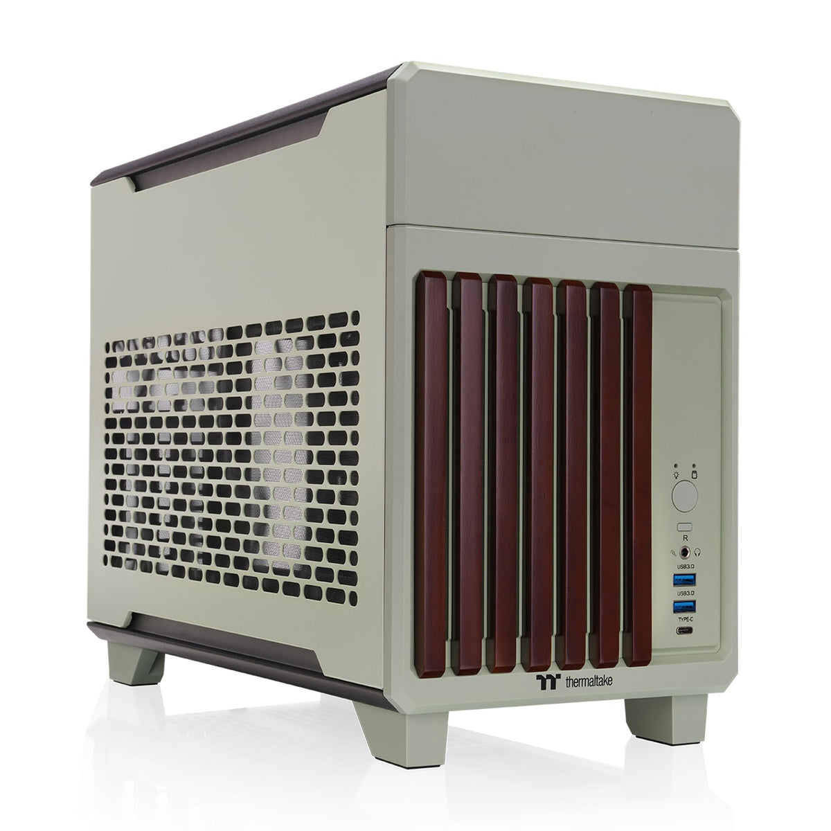 Thermaltake TR100 SFF Chassis; mITX Support; 18.9 Liters; PCIe 4.0 Riser Cable Included; 360mm GPU Clearance; 280mm Radiator Support; Removable PCIe Bracket; Gravel Sand; CA-11A-00SGNN-00