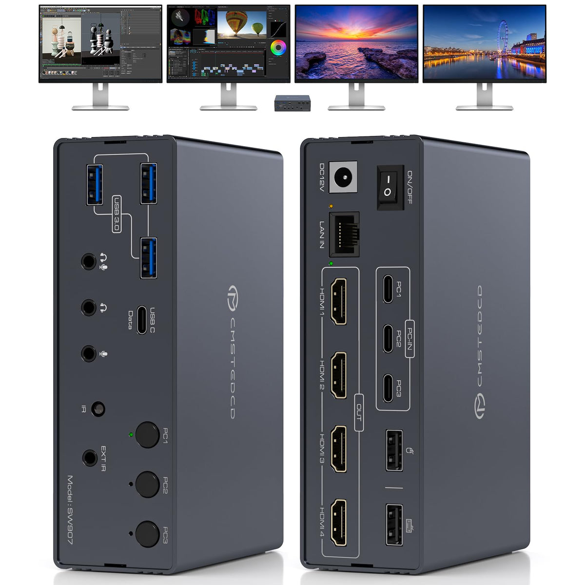 USB C KVM Switch Docking Station for 2 Montors 2 Laptops or MacBook with Displaylink,14-in-1 Thunderbolt Docking Station Support Extended/Copy Mode with 4K@60Hz HDMI and Displayport Dual Display Out