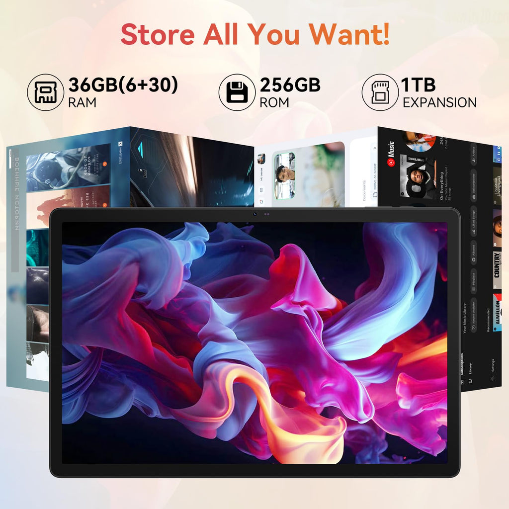 Tablet｜14 inch Android 16 Tablet｜36GB RAM 256GB ROM ｜1920 * 1200 IPS FHD｜10000mAh 30W Fast Charging｜Octa-core Processor｜Wi-Fi 6, BT 5.4｜Dual Camera with Gemini AI｜Keyboard｜Stylus｜Case｜Headphone