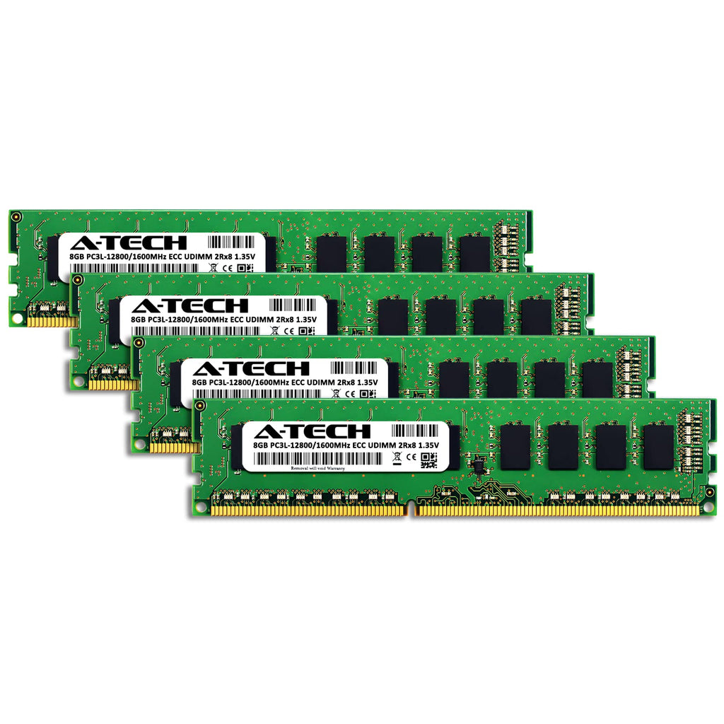 A-Tech Server 32GB Kit (4 x 8GB) 2Rx8 PC3L-12800E DDR3 1600MHz ECC Unbuffered UDIMM 240-Pin Dual Rank DIMM 1.35V Workstation Server Memory RAM Upgrade Stick Modules (A-Tech Enterprise Series)