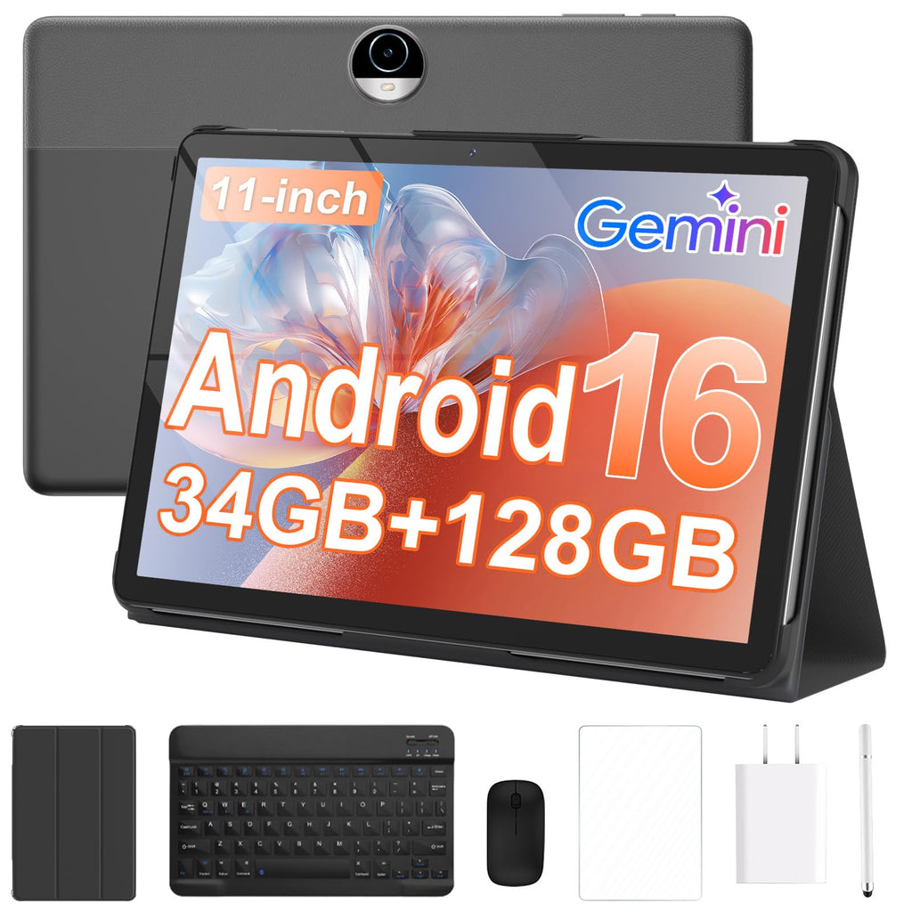 11 inch Tablet Android 16, 34GB RAM 128GB ROM 2TB Expansion, 8000mAh, Blue