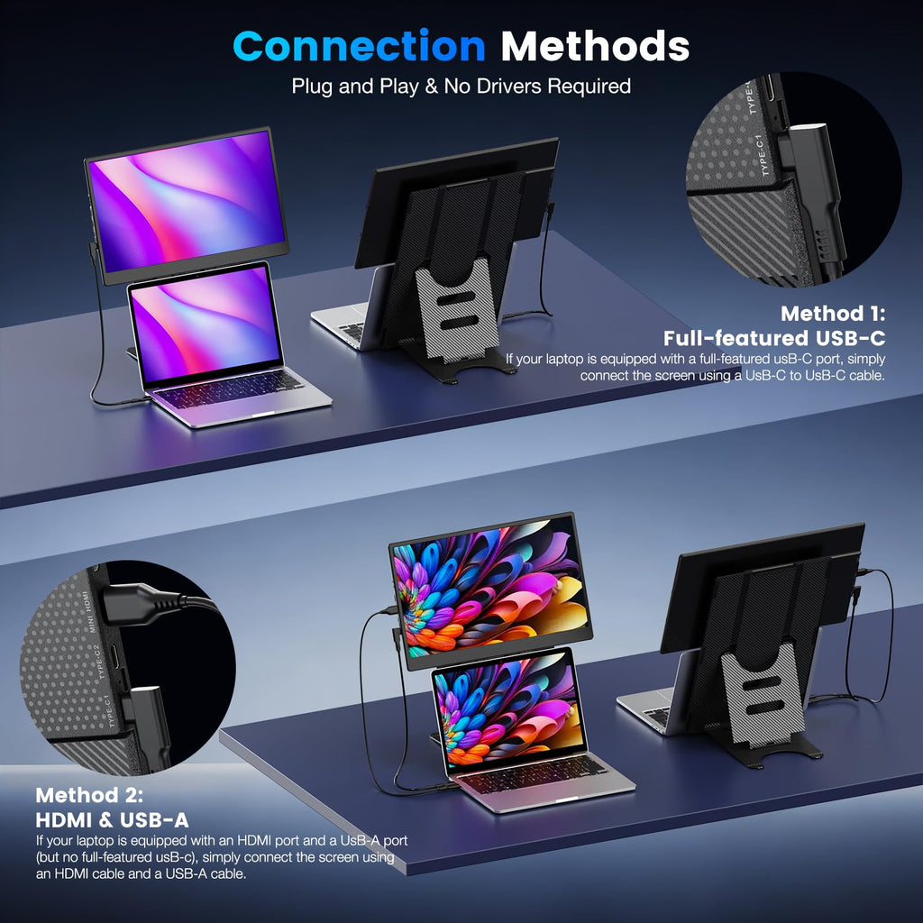 Laptop Screen Extender, 15.6" Fhd Portable Monitor With Dual Stands