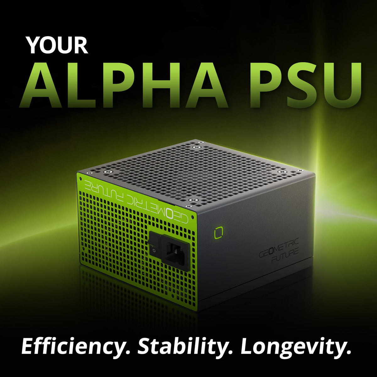 Geometric Future Alpha 1000W Fully Modular ATX 3.1 Power Supply, 80 Plus Platinum, Native 12V-2x6, 100% Japanese Electrolytic Capacitors, Green