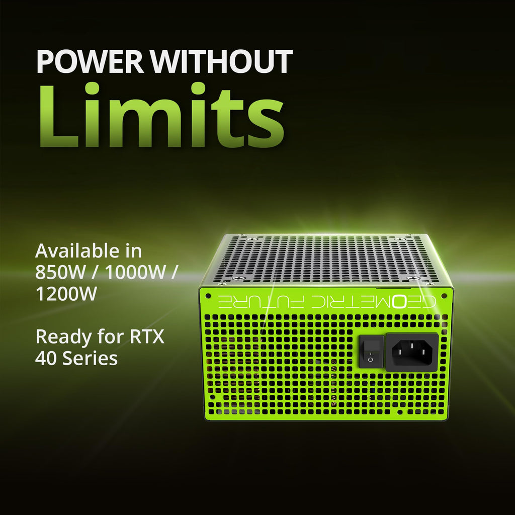 Geometric Future Alpha 1000W Fully Modular ATX 3.1 Power Supply, 80 Plus Platinum, Native 12V-2x6, 100% Japanese Electrolytic Capacitors, Green