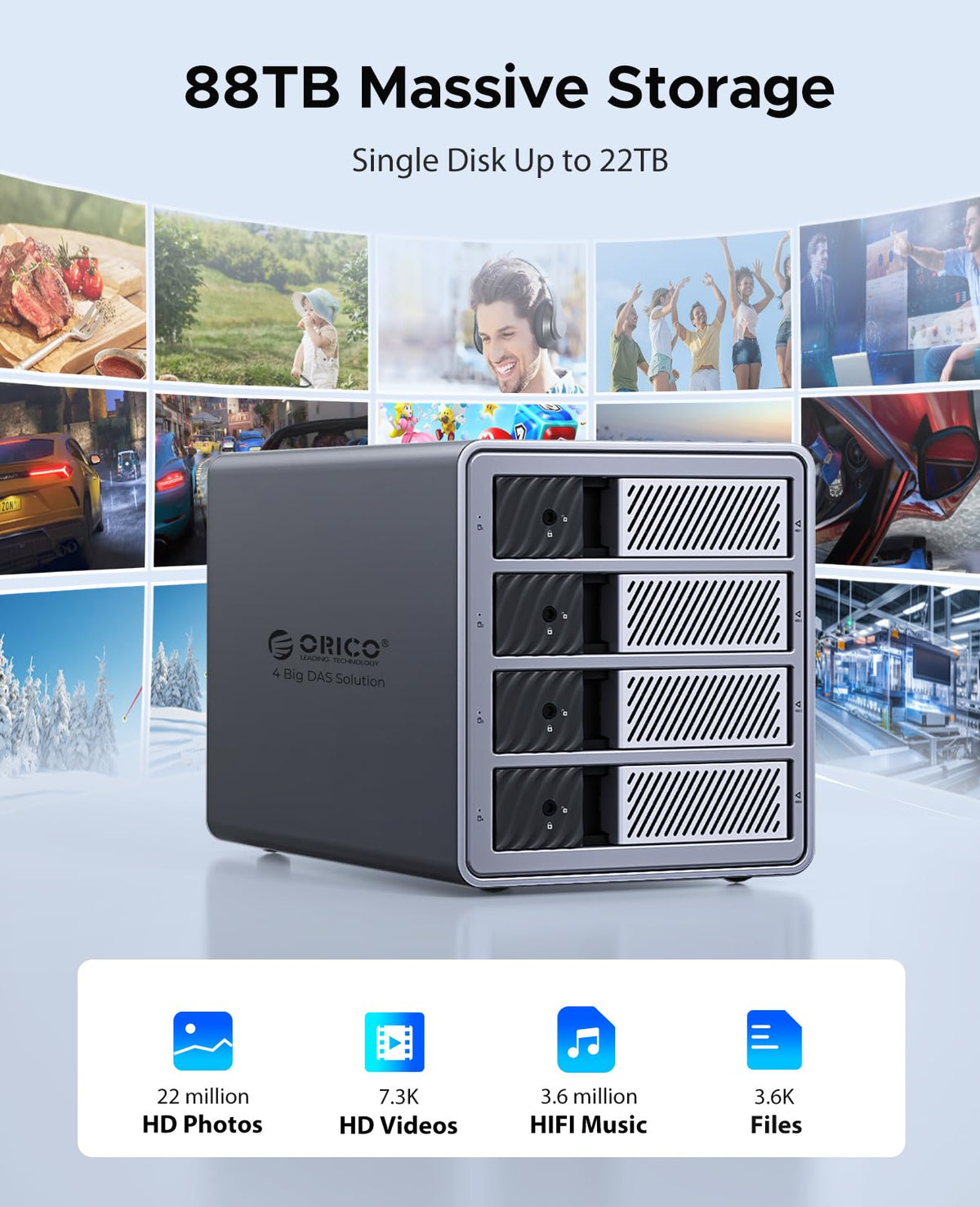 ORICO 4-Bay Aluminum USB 3.0 External Hard Drive Enclosure Case