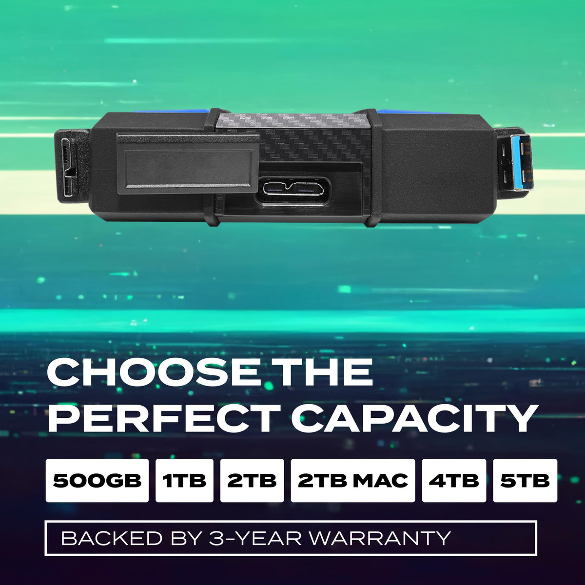 ADATA HD710 Pro - 2 TB External Hard Drive - Shockproof, Waterproof & Dustproof - Durable Storage - For Gamers, Students & Professionals - Mac, PC & Linux Compatible - Black - AHD710P-2TU31-CBK