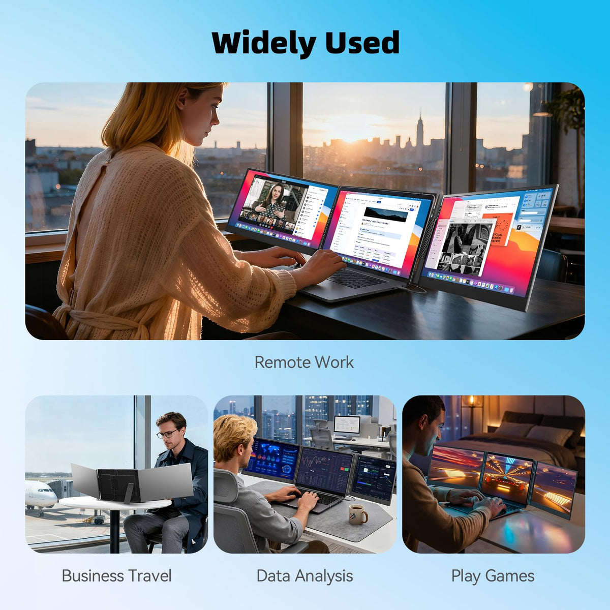 Laptop Screen Extender 15.6", IPS Plug&Play Portable Monitor for Laptop, FHD 1080P Triple Monitor Extender, Ultra-Slim Travel Extended Screen for Business Work Study