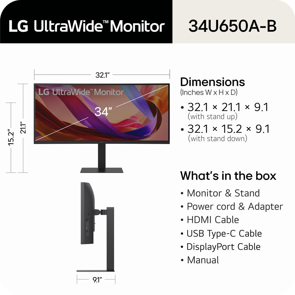 LG 34U650A-B 34-inch UltraWide IPS WQHD 100Hz HDR10 Curved Monitor, Black