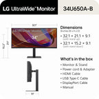 LG 34U650A-B 34-inch UltraWide IPS WQHD 100Hz HDR10 Curved Monitor, Black
