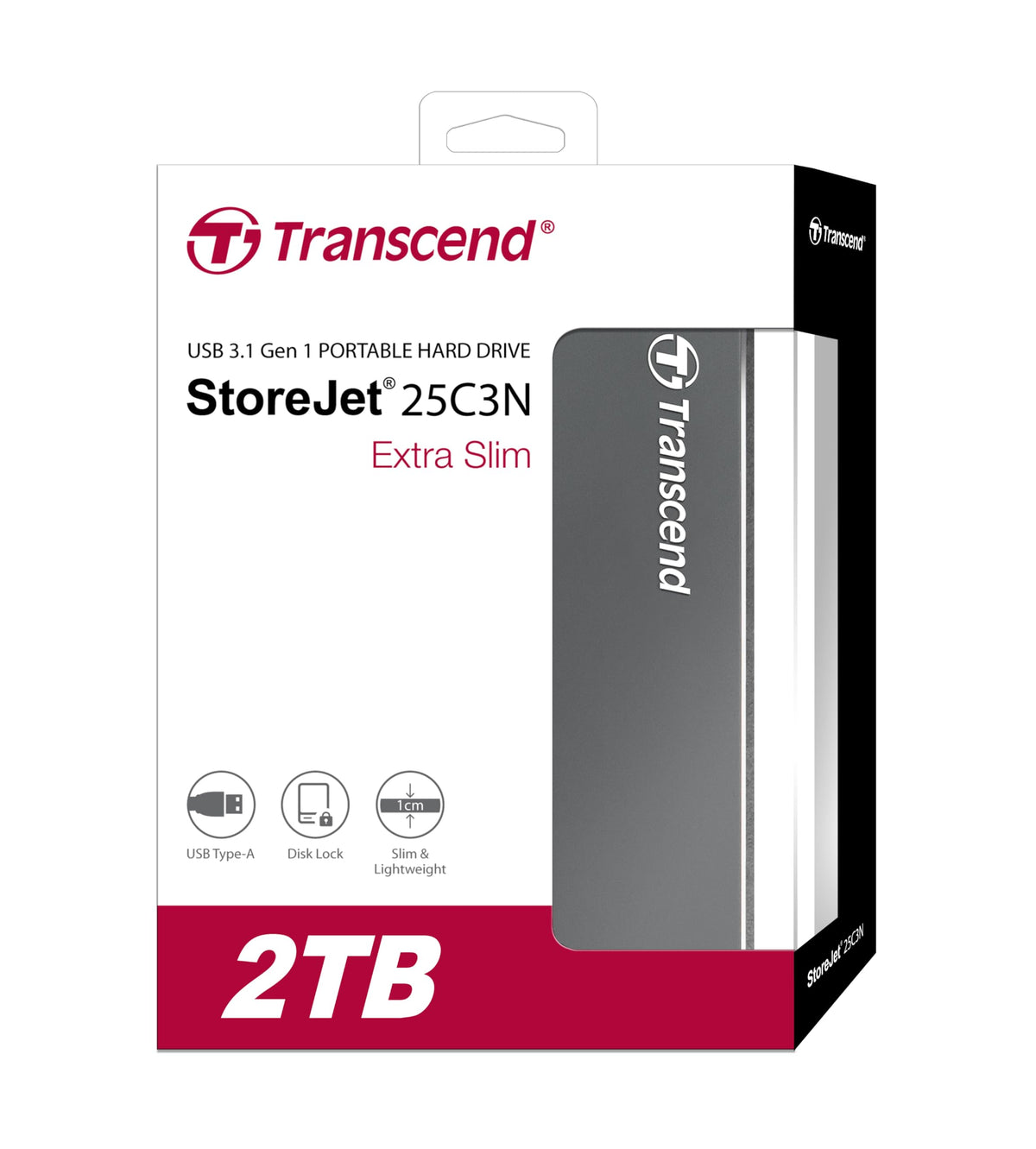 Transcend 2TB StoreJet 25C3N Portable HDD, Sleek Aluminum Case, Type-A