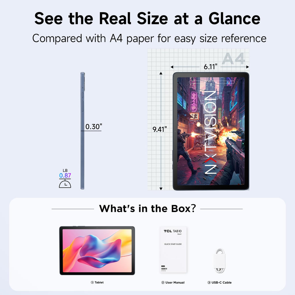 TCL TAB 10 Gen 4 Android Tablet, 10.1" FHD Display, 4+128GB