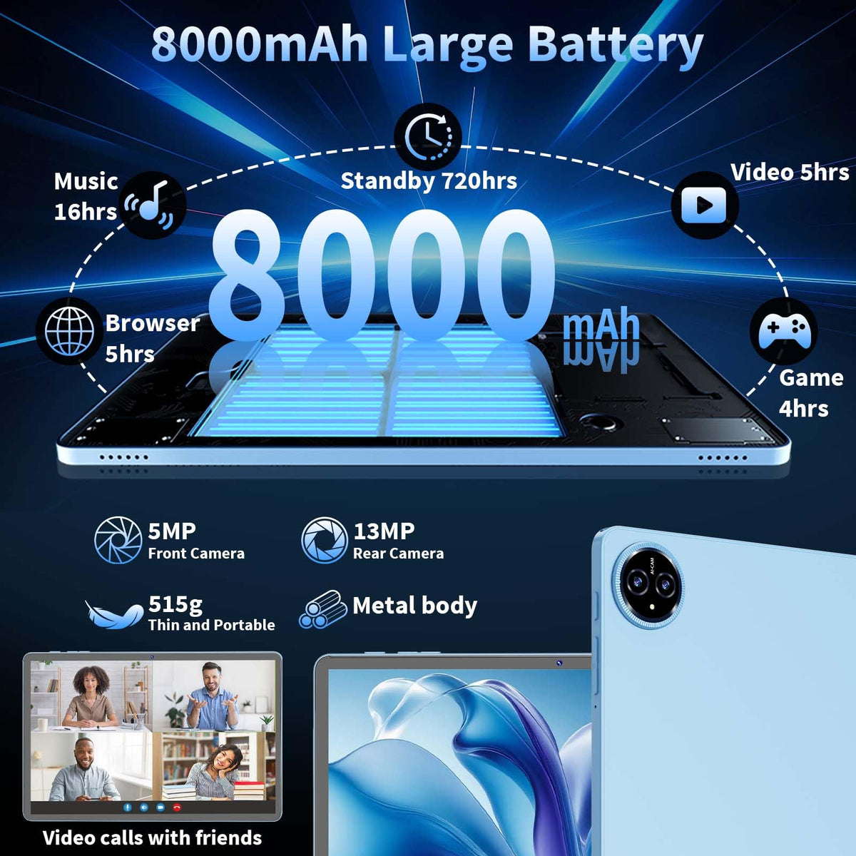 Android 15 Tablet with Keyboard - 11 inch Tablet with 24GB+256GB+2TB Expand
