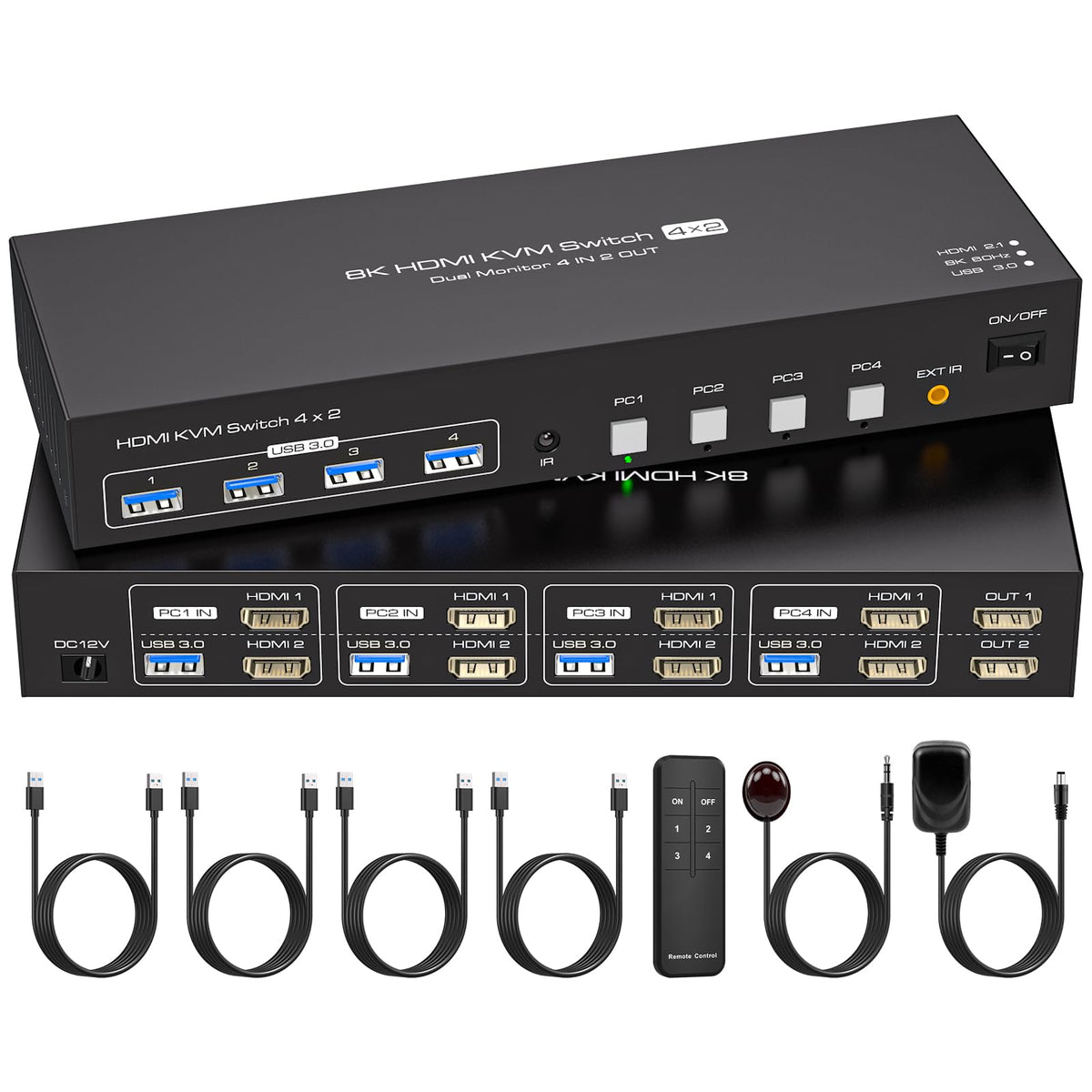 USB C KVM Switch 2 Monitors 2 Computers HDMI 4K60Hz EDID KVM Docking Station for 1 Laptop 1 Desktop Share Dual Monitor 13 in 1 Dock