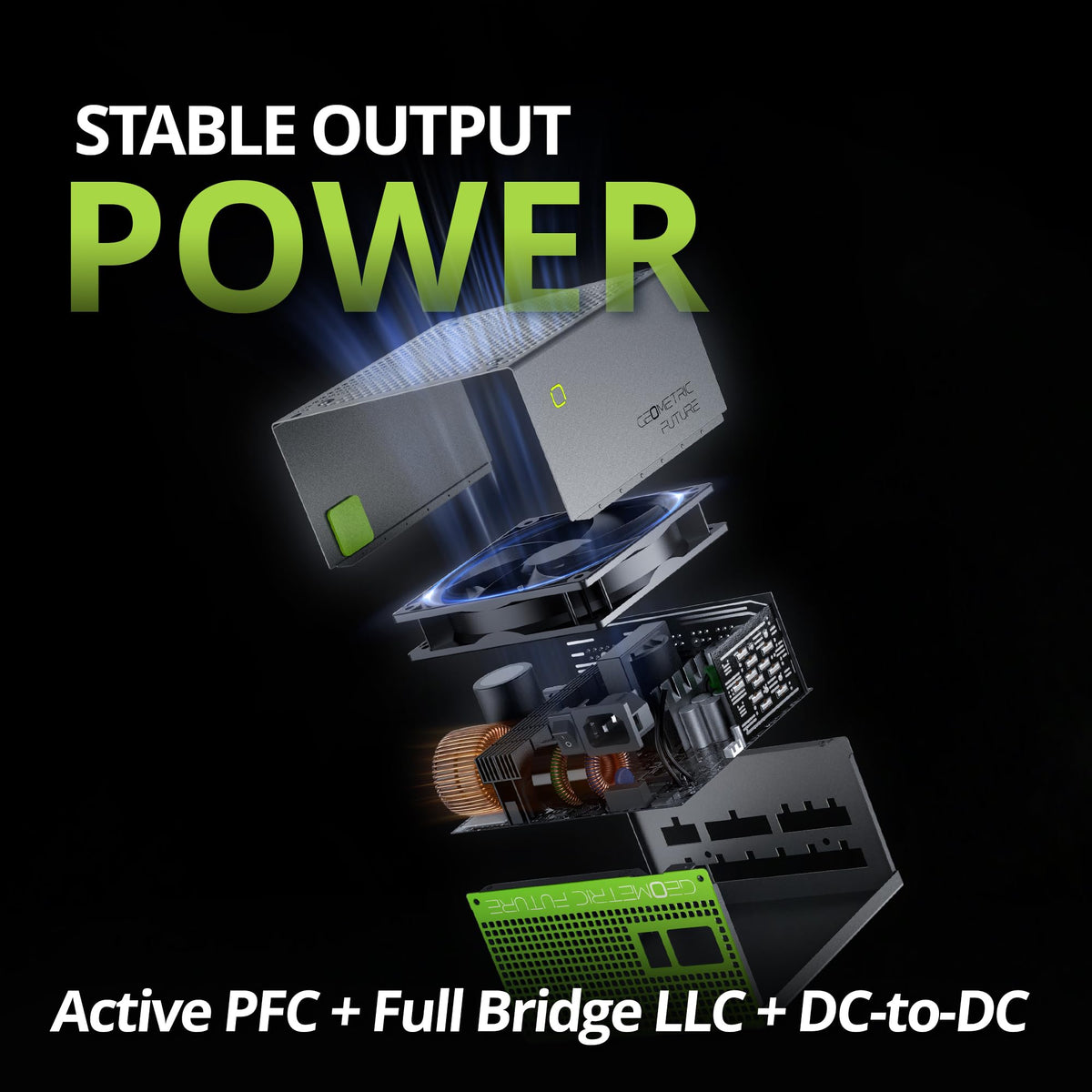 Geometric Future Alpha 1000W Fully Modular ATX 3.1 Power Supply, 80 Plus Platinum, Native 12V-2x6, 100% Japanese Electrolytic Capacitors, Green