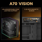 Thermalright A70 Vision ATX Gaming case |Three Sides Without Stands,Panoramic Glass Panel |8 Fan Slots |Tower-Style Computer case |Equipped with Type-C Interface |Comes with a 9.16-inch LCD Display |