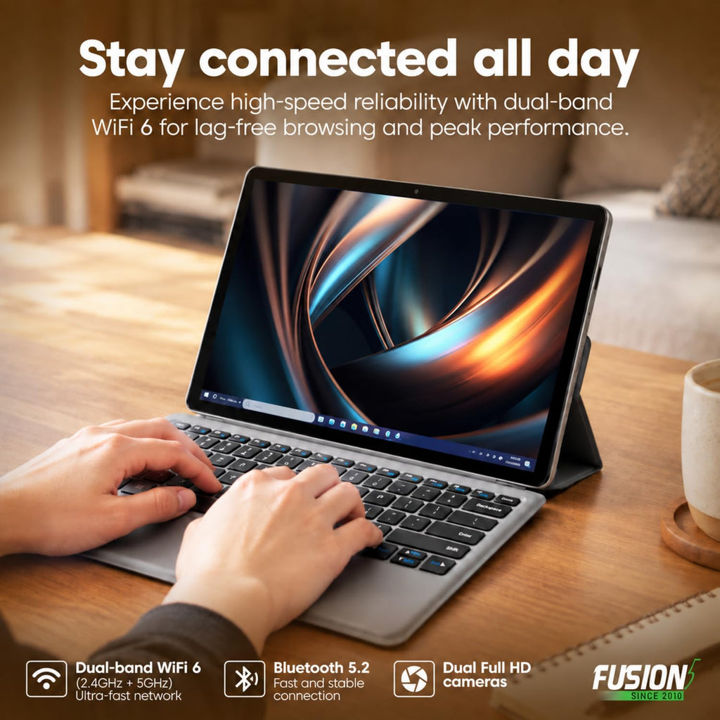 Fusion5 2 in 1 Laptop, Windows 11 Tablet with Keyboard - Built in USA, 12" 2K Touchscreen, Intel 15th Gen Quad-Core CPU, 16GB DDR5 RAM, 512GB SSD, 12 Inch Windows Tablet PC with Built-in Cooling Fan