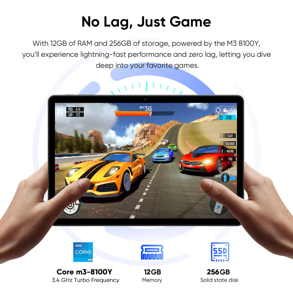 10.1" Touchscreen Tablet PC/Mini Computer with Keyboard & Pen, 12GB RAM 256GB SSD, Core m3 up to 3.4GHz, Win 11 Pro, Office 2024, USB-C, Micro HDMI, BT 5.0, WiFi 5 – Gray