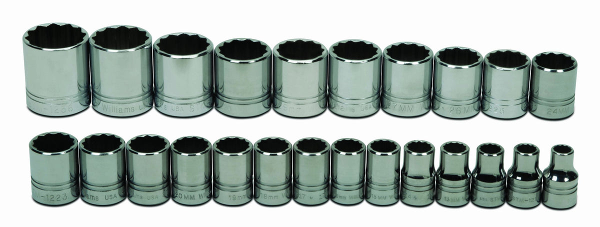 Williams WSS-23RC 23-Piece 1/2-Inch Drive Shallow 12 Point Socket Set