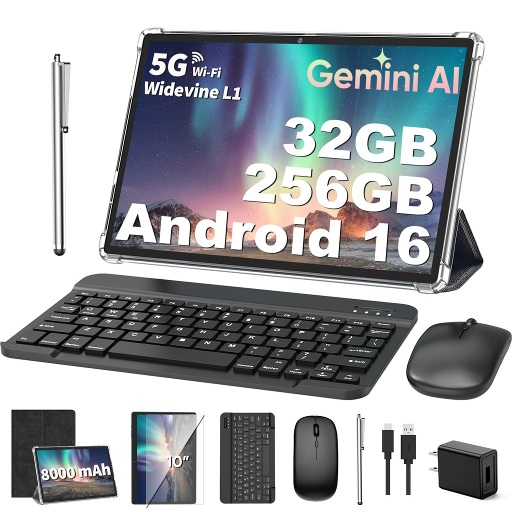 Android 16 Tablet with Keyboard - 10 inch Electronics Tablet with Gemini AI