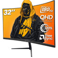 CRUA 32" 2K QHD 180Hz Curved Gaming Monitor, FreeSync, HDMI/DP, Black