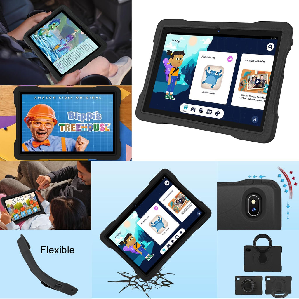 JUSYEA Tablet 10 Inch Android, 12GB+128GB+1TB TF, Family Edition, 5G+2.4G WiFi, 2.0GHz Dual-Core Processor, BT 5.0, 6000mAh Battery, 8MP+5MP Cameras, Includes EVA Case-Black