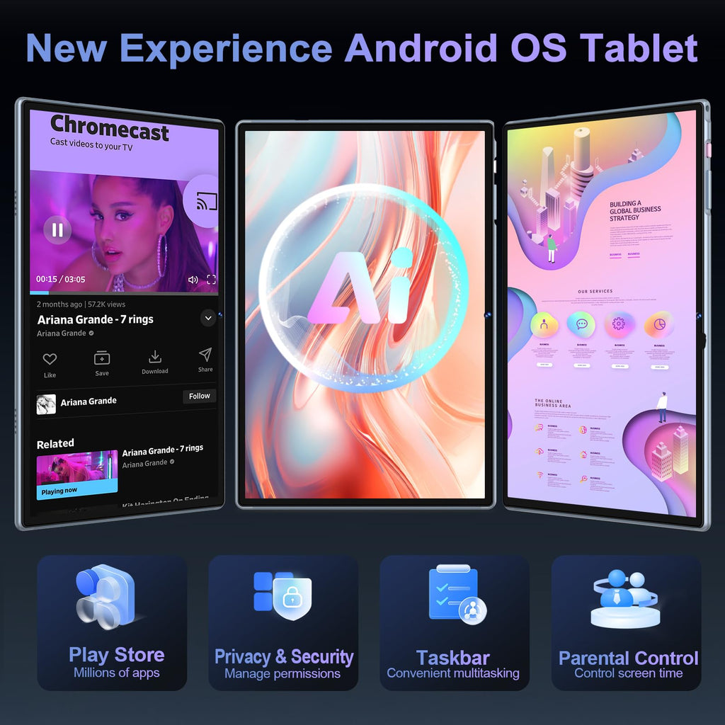 Tablet 10 inch Tablets Android 22GB RAM 128GB ROM 2TB TF, Octa-Core Processor 8000mAh, G+G HD IPS Display Tableta, Dual Camera, Widevine L1 Tablet PC with Keyboard & Mouse - Gray