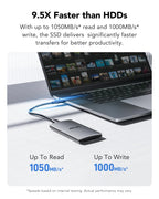 Lexar ES3 1TB Portable SSD Silver, USB 3.2 Gen 2 up to 1050MB/s