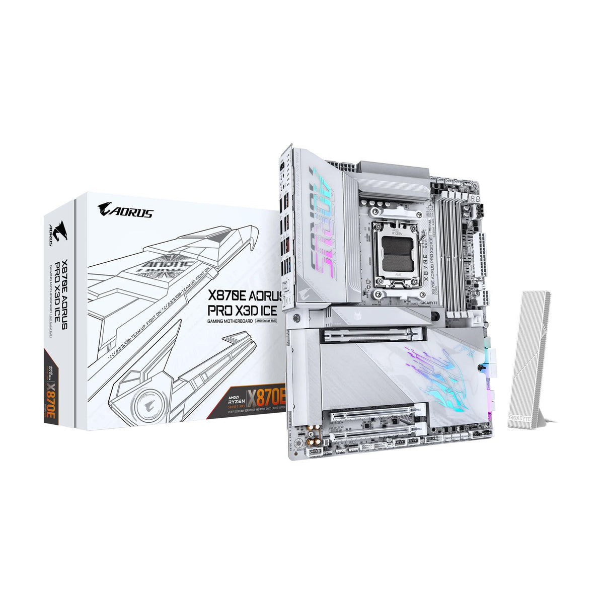 GIGABYTE X870E AORUS PRO ICE AMD AM5 LGA 1718 Motherboard, ATX, DDR5, 4X M.2, PCIe 5.0, USB4, WIFI7, 2.5GbE LAN, EZ-Latch, 5-Year Warranty