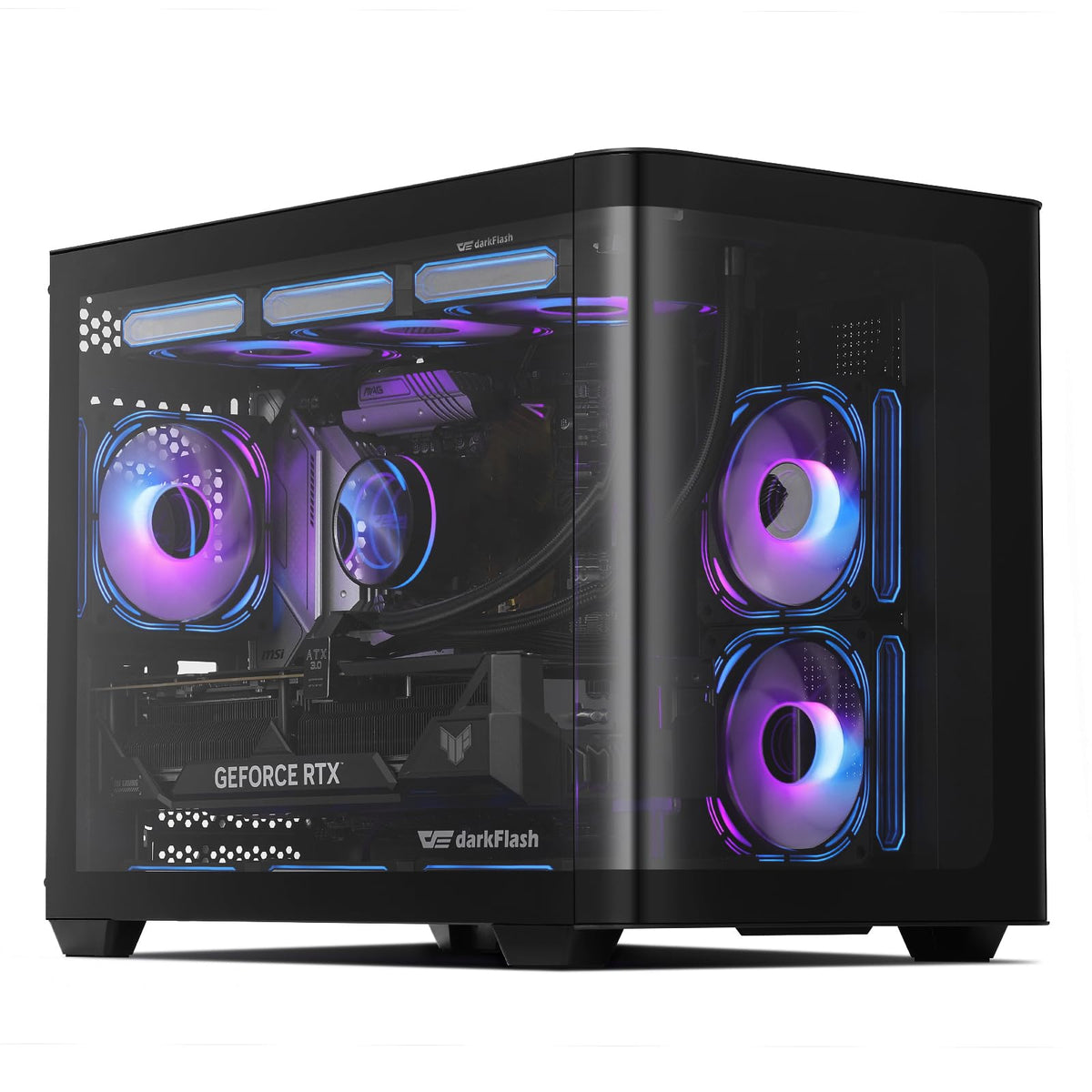 darkFlash ATX Mid-Tower Gaming PC Case, Back Plug-in BTF Motherboard, with 4 ARGB Fans Computer Case, Full View Curve Glass Dual-Chamber PC Case, Type C Port, Supports Dual 360mm AIO, White(DPW90)