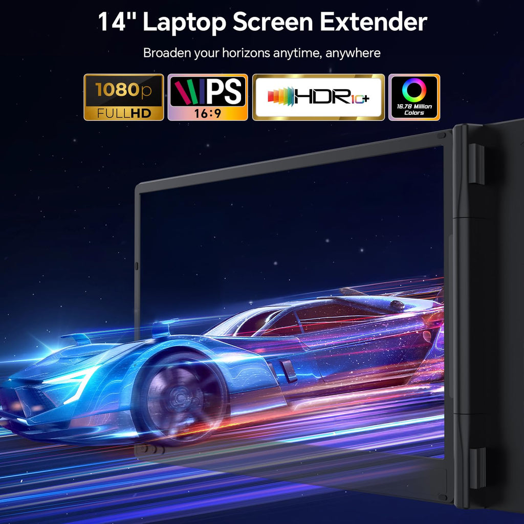 Laptop Screen Extender, 14" Ultra-Slim Triple Portable Monitor, 1080P FHD IPS Display, USB-C/HDMI Plug & Play, Monitor Extender for 13-17.3" Laptops, Mac/Windows/Chrome