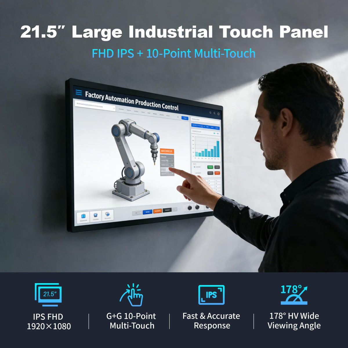 21.5" All in One Tablet Panel PC Win11 Pro, N100 Fanless Industrial Touchscreen Monitor Computer, 8GB RAM 128GB ROM, 1920 * 1080 IPS, USB3.2 * 2, USB2.0 * 2, LAN*2, HDMI2.0, Type-C3.1
