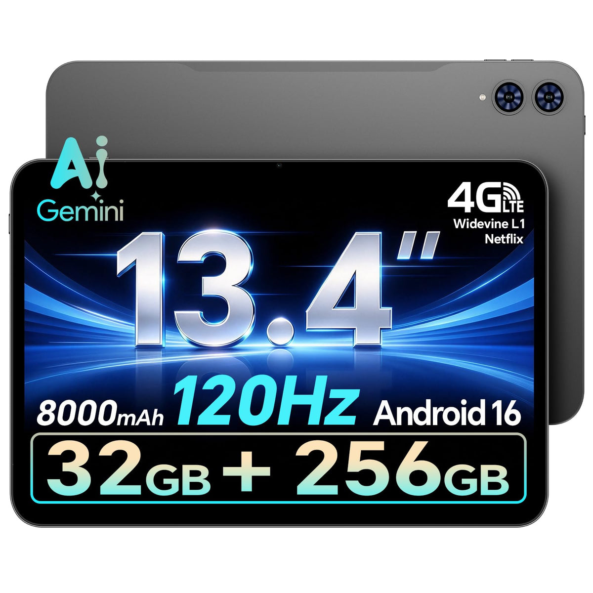 TECLAST T65 13.4" Android16 4G Tablet, 26GB+128GB 120Hz Widevine L1
