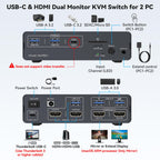 USB C KVM Switch 2 Monitors 2 Computers HDMI 4K60Hz EDID KVM Docking Station for 1 Laptop 1 Desktop Share Dual Monitor 13 in 1 Dock