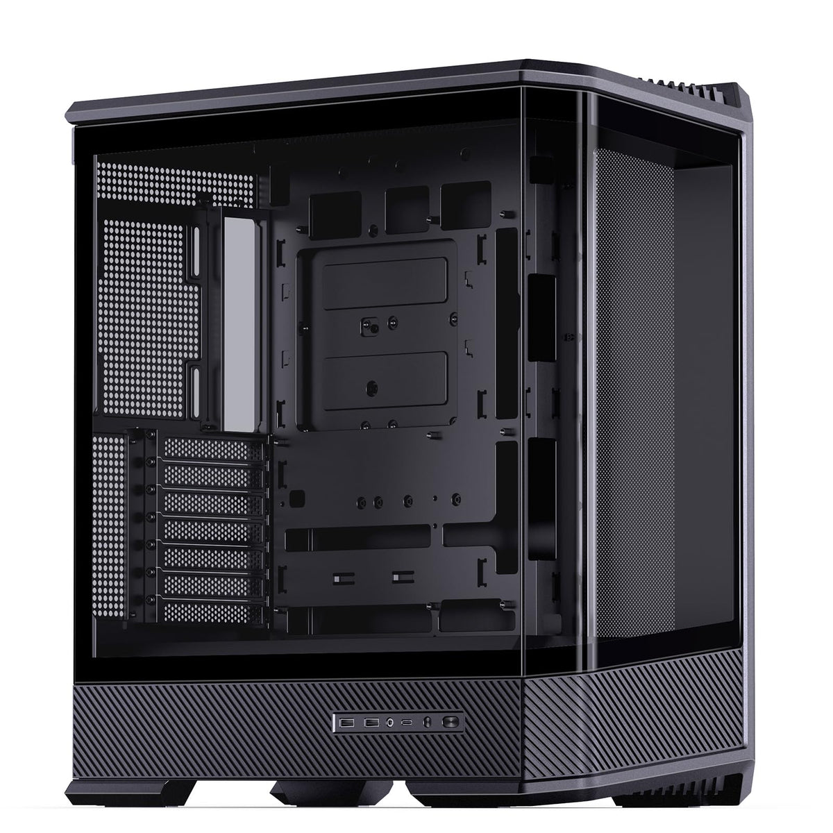JONSBO D400 Black ATX Mid-Tower Pc Case,Three-Dimensional Beveled Curved Glass Design,Desktop Computer Case, Support BTF Motherboard/ATX Power supply/Dual360 AIO,10 Fan Positions,Black