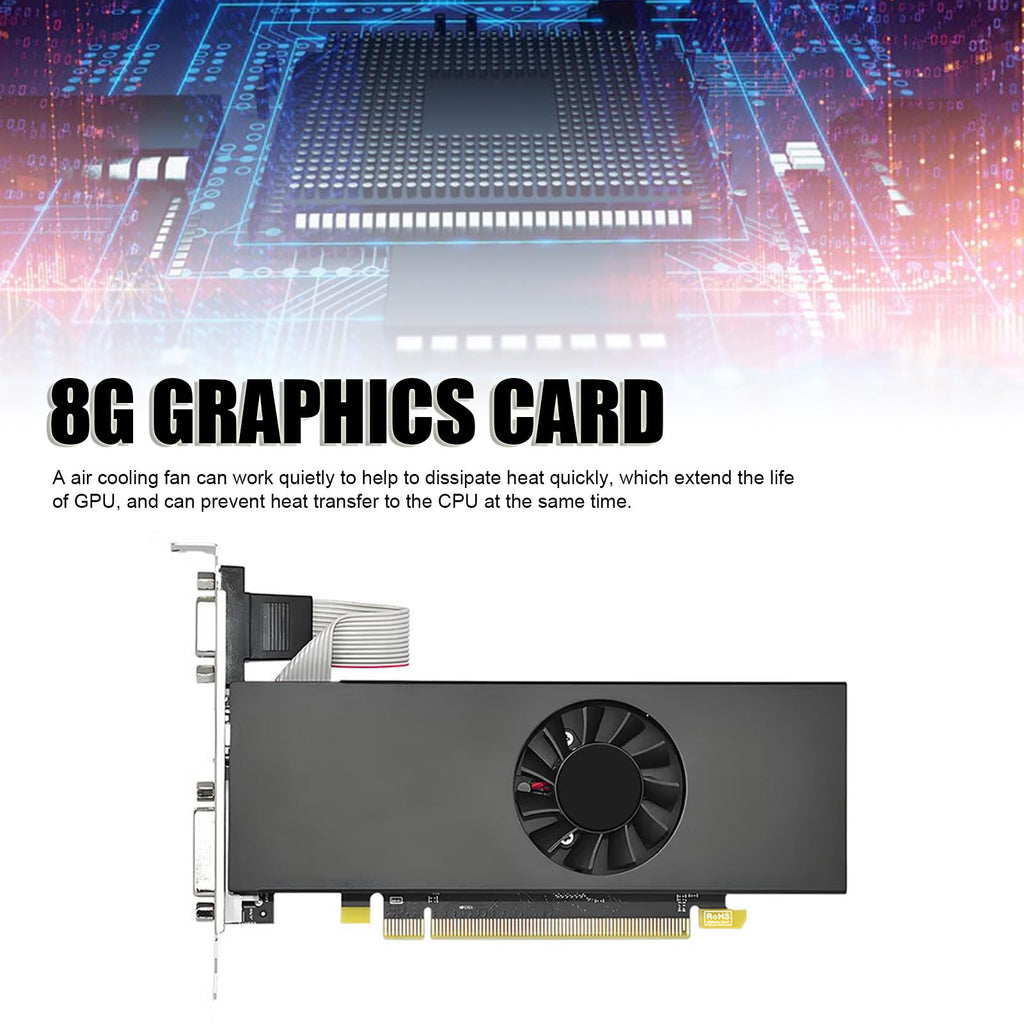 8G DDR5 Graphics Card, 128 Bit Low Profile Video Card with HD Multimedia Interface DVI Port Displayport, for PC Computer Gaming Streaming Work